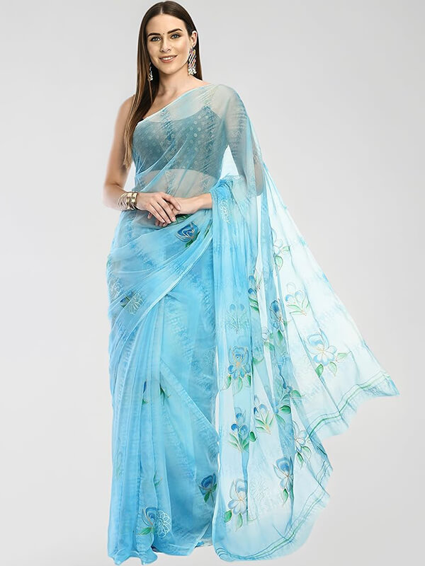 Chiffon Saree — Peach Gold