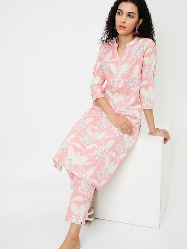 Printed Cotton Kurta Set — Teal